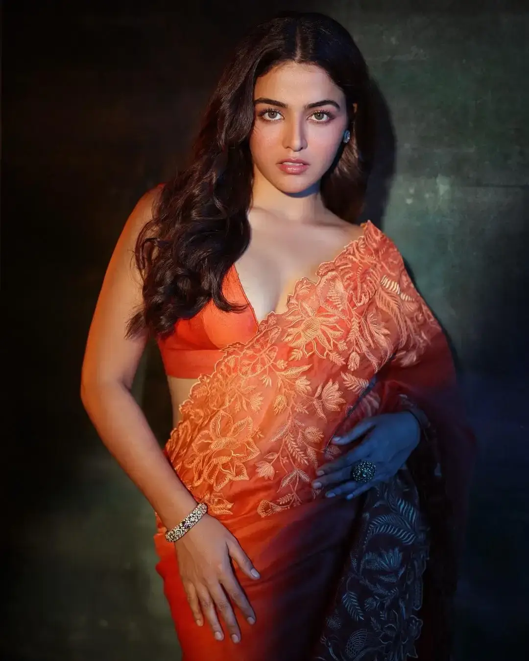 Indian Actress Wamiqa Gabbi in Orange Saree